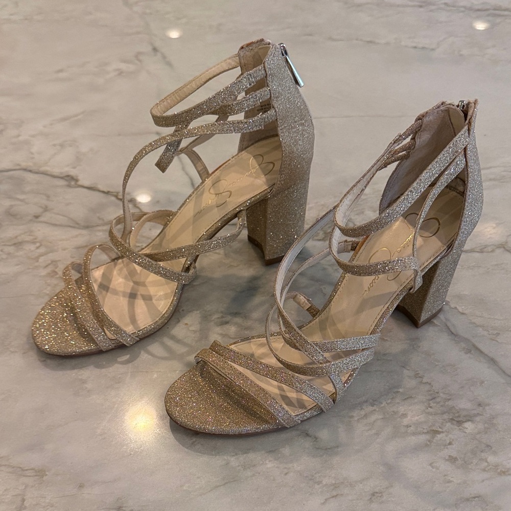 Jessica Simpson Gold Glitter Strappy Heels